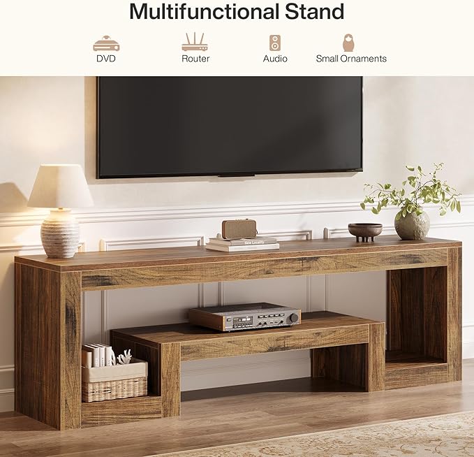 Tribesigns 63-Inch TV Stand for 55/60/65/75-Inch TVs, Farmhouse Entertainment Center with Open Storage Shelves, Wood Television Console for Living Room, Bedroom