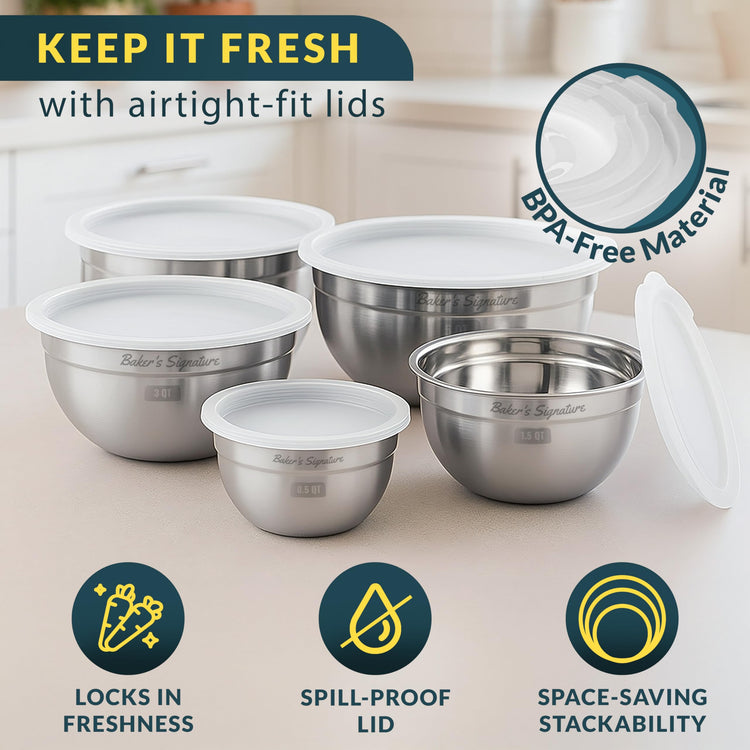Stainless Steel Mixing Bowls with Lids Set of 5 (5 Count)