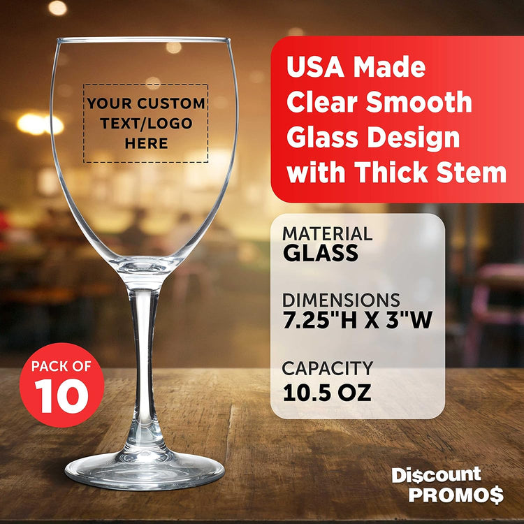 Custom Nuance Wine Glasses by ARC 10.5 oz. Set of 10, Personalized Bulk Pack - Restaurant Glassware, Perfect for Red Wine, White Wine, Cocktails - Clear