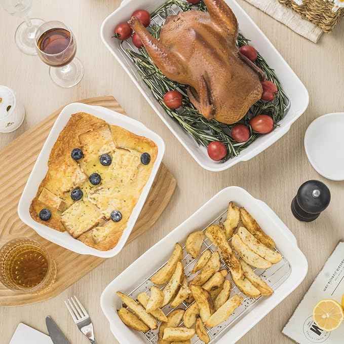 HOMBENE 1.2 QT White Casserole Dish, Lasagna Pan for Oven, Bakeware for Baking, Small Ceramic Baking Dish, Kitchen Decor, Microwave Oven Safe, Dinner Party (5.9" x 10.2")
