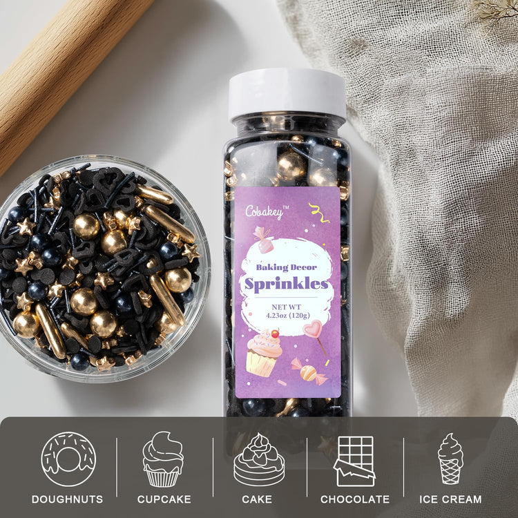 Black & Gold Star Sprinkles for Cake Decorating 4.23ounce (4.23 Ounce)