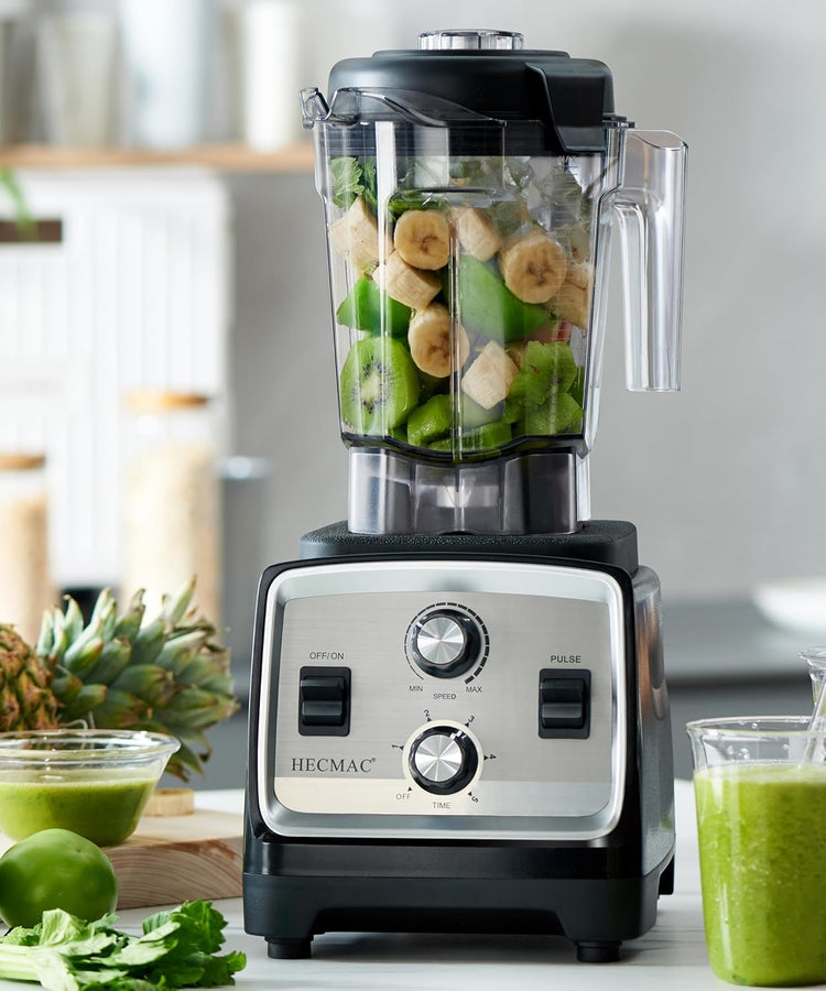 HECMAC 3-Peak HP Blender - 2200W Max/1400W Rated, 68oz BPA-Free Pitcher, Easy to Use, Self-Clean, Tamper - Smoothies, Ice Crush, Frozen Drinks, Food Prep - Home & Commercial, 110V