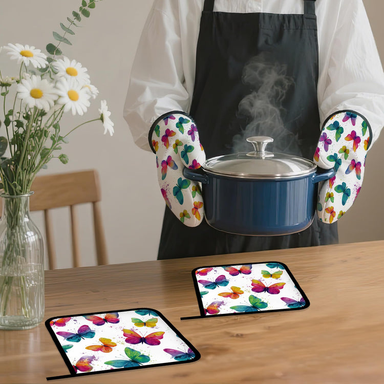 Colorful Butterfly Oven Mitts and Pot Holders (4 Count)