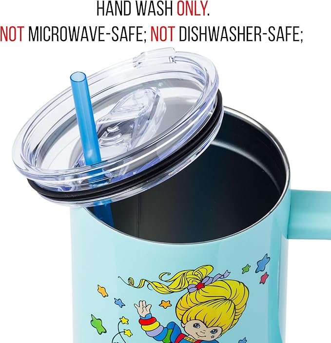 Silver Buffalo Rainbow Brite and Twink Sparkle Stainless Steel Tumbler with Handle and Straw, Fits in Standard Cup Holder, 40 Ounces (Pack of 12)