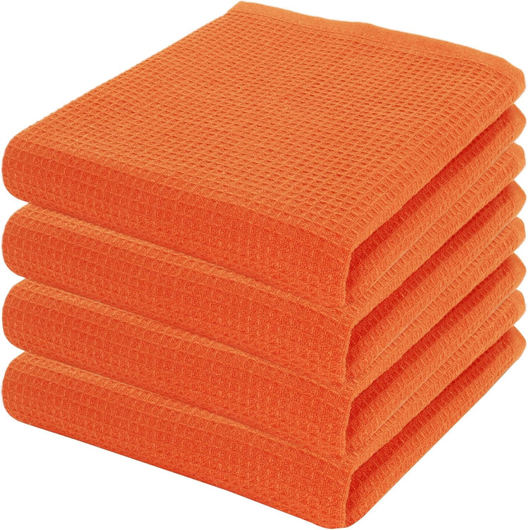 PurpleEssences Waffle Weave Kitchen Solid Dish Cloths 100% Cotton, Ultra Soft Absorbent Quick Drying Dish Towels (Orange, 15 x 25-4 Pack) - Nestoria
