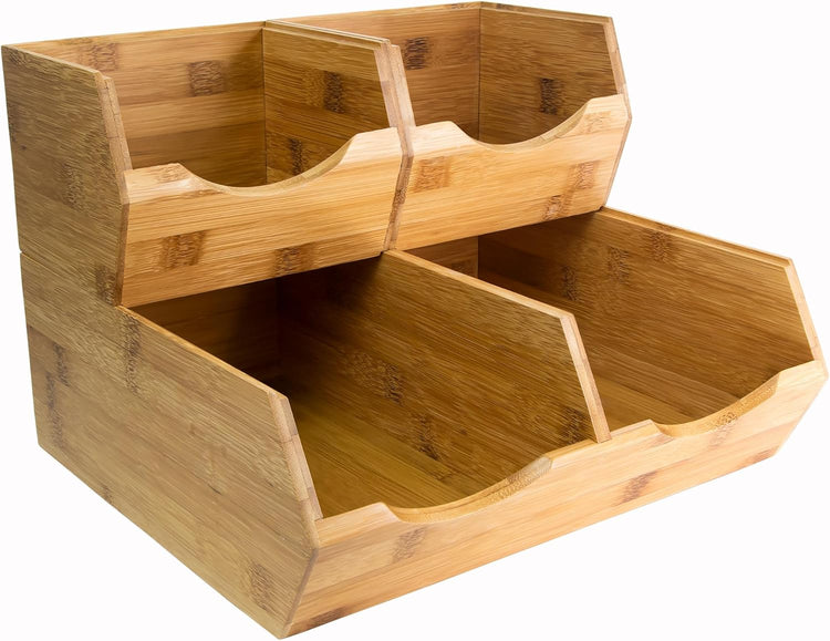 HOMESTEAD Bamboo Pantry Storage Bins - Stackable Baskets, Potato and Onion Storage for Pantry Organization, Set 3 Pieces