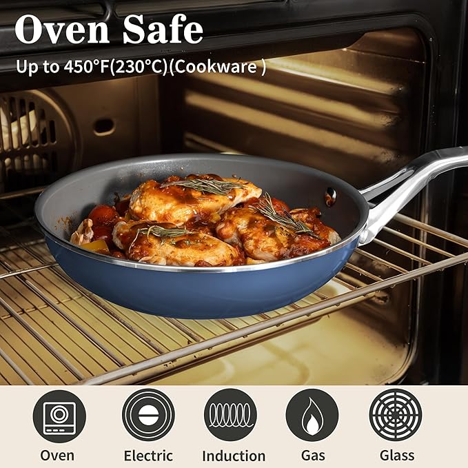 10-Piece Ceramic Nonstick Cookware Set with Lids - PFAS/PTFE/PFOA-Free, Interior & Exterior Ceramic Coating -Easy to Clean- Kitchen Storage-All Stovetop Compatible & Oven-Safe up to 480°F