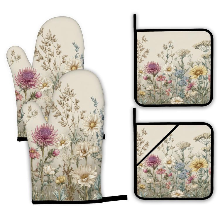 Vintage Wildflowers Oven Mitts and Pot Holders (4 Count)