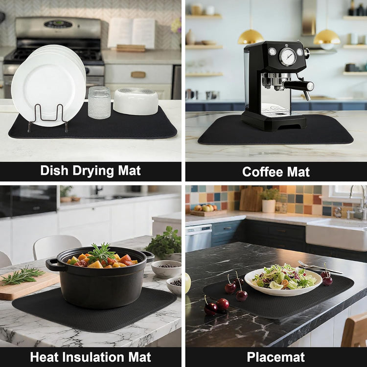 2-Pack Black Dish Drying Mats 20" x 15" – XL Dish Drying Mats for Kitchen Counter, Kitchen Dish Drying Mat, Microfiber Dish Drying Mat, Foldable Drying Mat for Dishes, Pots, Pans (Black)