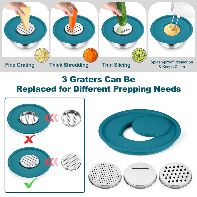 Mixing Bowls Stainless Steel Salad Bowl with Lid & Graters (6 Count)