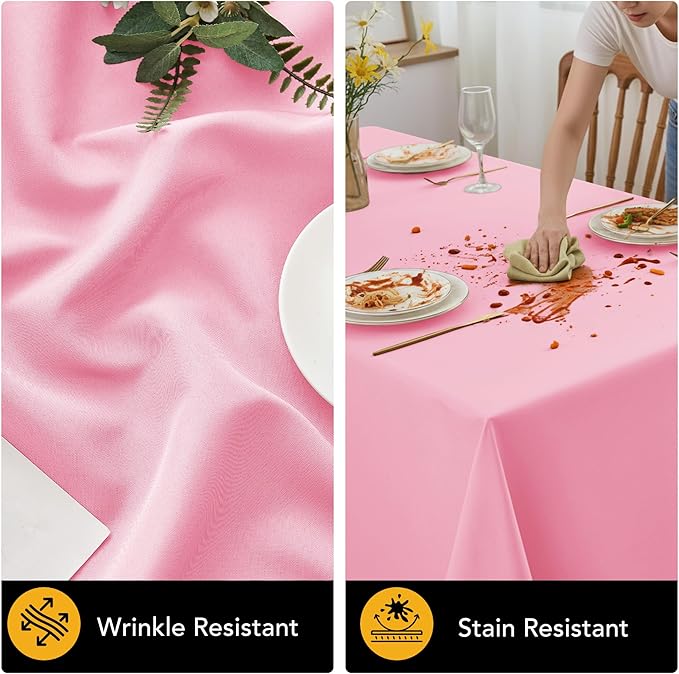 6-Pack Pink Tablecloths for Square Tables, 70 x 70 Inches, Stain-Resistant Polyester Fabric for 3 Foot Tables - Washable Table Covers for Weddings, Banquets, Birthday Parties, Events