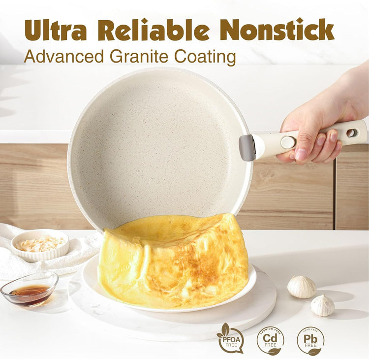 SENSARTE 24 Piece Pots and Pans Set, Nonstick Detachable Handle Cookware, Induction Kitchen Cookware Set with Removable Handle, Healthy Non Stick for RV, Dishwasher & Oven Safe (White)
