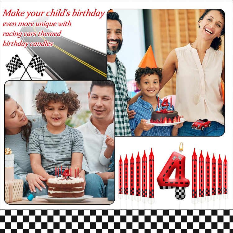 13PCS Racing Car Theme Birthday Candle Set with Checkered Flag Design (13 Count)