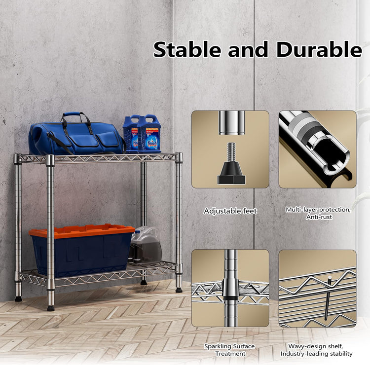 MZG 220 lbs 2 Tier Storage Rack Metal Wire Shelving Unit