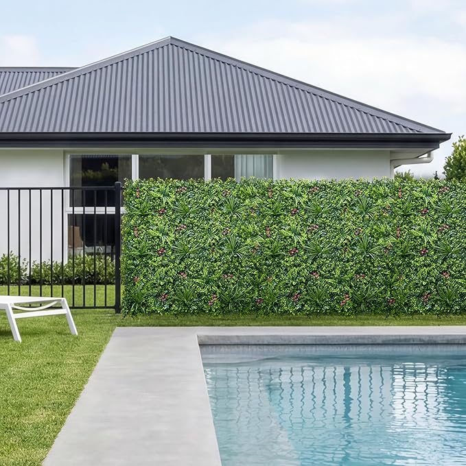 VEVOR Artificial Plant Wall, 12PCS 20 x 20 in Artificial Boxwood Panels, Greenery Backdrop Privacy Hedge Fence with Sun Protection, Fake Grass Wall Screen for Wedding, Indoor, Garden,Mixed Leaf