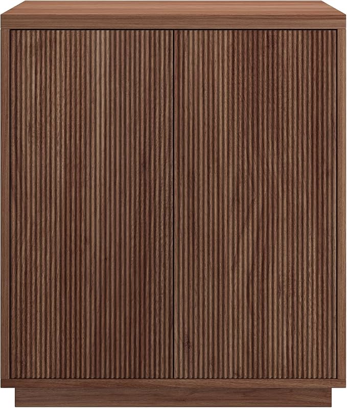 Henn&Hart 28" Fluted Wooden Accent Cabinet, Ribbed Modern Sideboard Buffet Cabinet with 2 Doors and an Adjustable Shelf for Living Room, Dining Room, Bedroom or Entryway, Medium Walnut