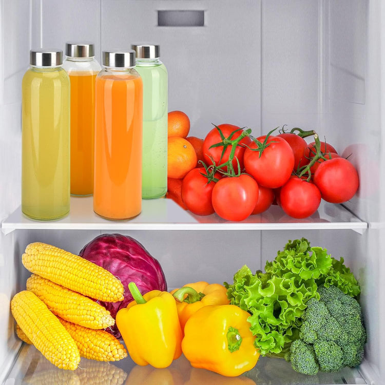 Sursip 18oz Glass Water Bottle Set of 6, Clear glass juice bottle for juicing,Reusable Drinking Bottles with Stainless Steel Lid,Beverage Storage Containers for Refrigerator-BPA Free,Leak Proof