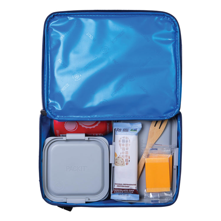 R) Freezable Classic Lunch Box, True Blue, Built with EcoFreeze(R) Technology, Collapsible, Reusable, Zip Closure With Front Pocket and Buckle Handle, For Work Lunches and Fresh Lunch On the Go