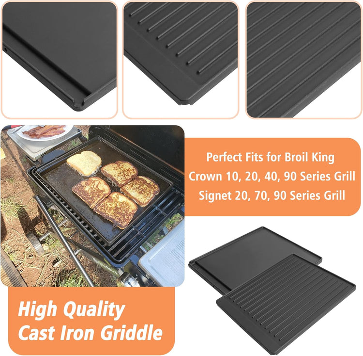 2-in-1 Reversible 15” x 12.8” Pre-Seasoned Cast Iron Cooking Griddle for Gas Stove/Charcoal/Electric/Propane/Gas Grill, Flat Griddle Top Plate for Broil King Crown and Signet Series Grill - Nestoria