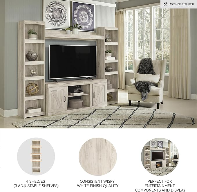 Signature Design by Ashley Bellaby Farmhouse Pier with 3 Adjustable Shelves, Whitewash