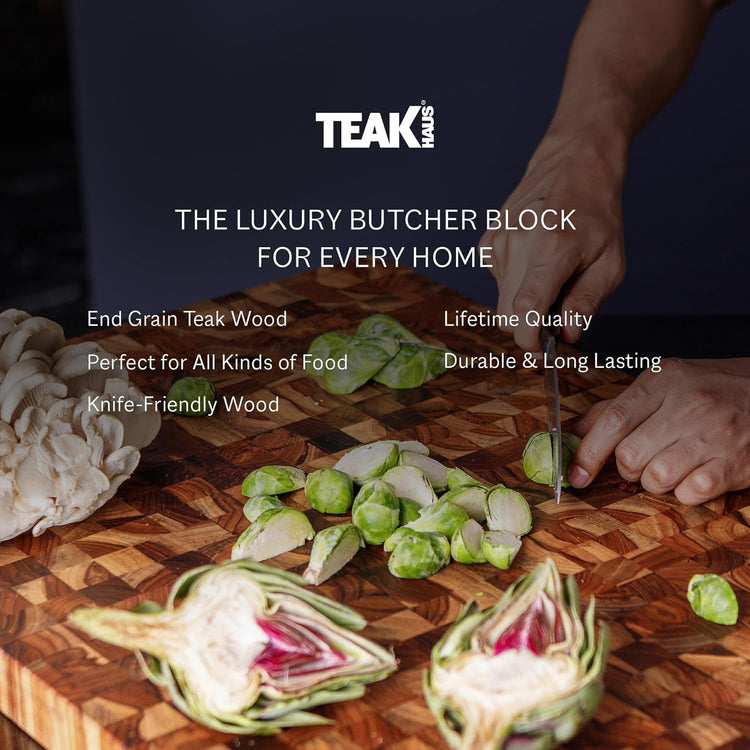 Teakhaus Butcher Block Cutting Board - Large Wooden Cutting Board - Teak End Grain Wood - Knife Friendly - FSC Certified