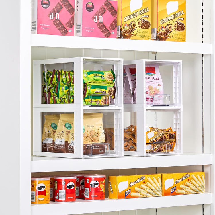 Vtopmart 4 Pack Large Stackable Storage Drawers,White,Easily Assemble Acrylic Bathroom Closet Undersink Organizers and Storage,Plastic Bins for Kitchen Cabinets,Pantry,Makeup,Medicine Organization