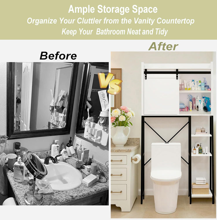 Over The Toilet Storage Cabinet, Over Toilet Bathroom Organizer, Above Toilet Storage Cabinet with Barn Doors Behind Toilet Bathroom Organizer Toilet Paper Holder Stand Laundry Cabinet