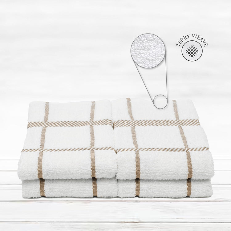 100% Cotton Terry Dish Towels, 4 Pack Checks, 16 x26 Inches, Super Soft and Absorbent Kitchen Towels, Perfect for Kitchen Cleaning and Dish Washing | Tan - Nestoria