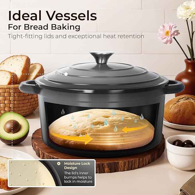Kitchen Academy 7Pcs Enameled Cast Iron Cookware Sets - Non Toxic Pots and Pans Set, Grey Induction Nonstick Cookware Set, PFOA&PFAS Free