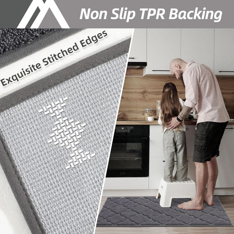 COSY HOMEER-Kitchen-Rugs-Non-Slip-Washable 24"x60" Absorbent Kitchen Runner Rug Polyester Kitchen Mats for Floor Soft Standing Floor Mats for Sink Mat,Hallway,Laundry,Dark Grey
