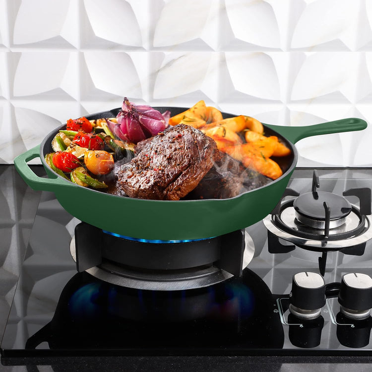 Utopia Kitchen Cast Iron Frying Pan 10.25 Inch, Cast Iron Chefs Pan, Pre Seasoned Skillet, Safe Grill Cookware for Indoor & Outdoor Use, Green - Nestoria