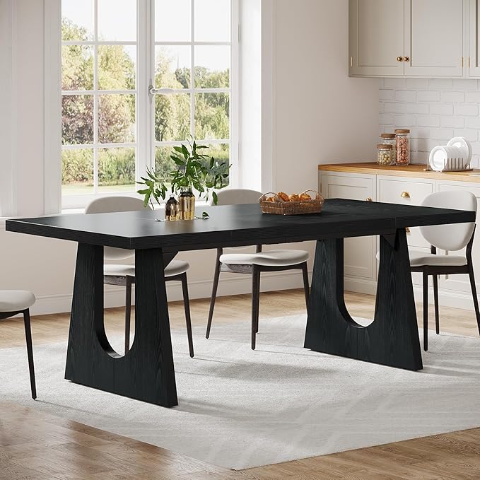 Tribesigns Large Dining Table for 6-8 People, 70.9-Inch Wood Rustic Rectangular Table with Black Wooden Legs, Farmhouse Center Kitchen Table for Dining Room, Living Room, Home Furniture, Black