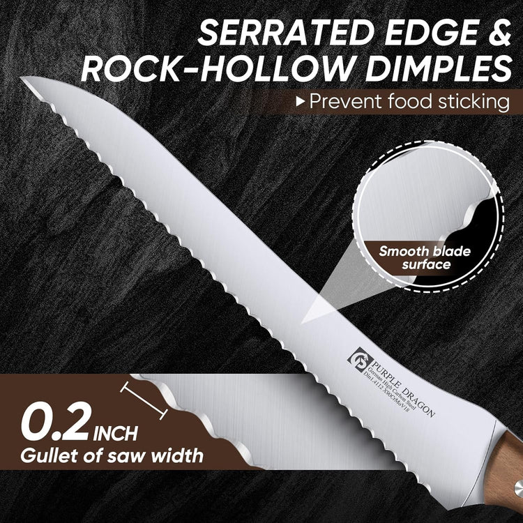 Purple Dragon Bread Knife, 9 Inch Serrated Knife for Homemade Bread Sourdough Cakes, Perfect Kitchen Baking Supplies for Effortless Cutting & Slicing, Gifts