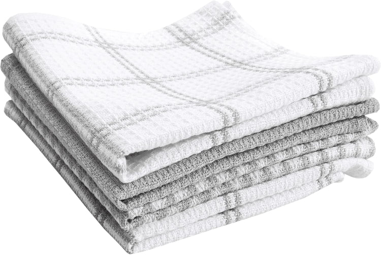 T-FAL Premium Waffle Dish Cloths: Highly Absorbent, Super Soft Long Lasting - 100% Cotton, 12"x13" Flat Waffle Dish Towel for Cleaning & Drying Dishes, (4-Pack), Grey - Nestoria
