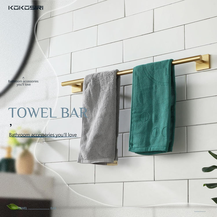 KOKOSIRI Bathroom Towel Bar Bath Towel Holders for Toilet Kitchen Cabinet Wall Mount 24 Inch Brushed Gold Stainless Steel B4005BG-L24