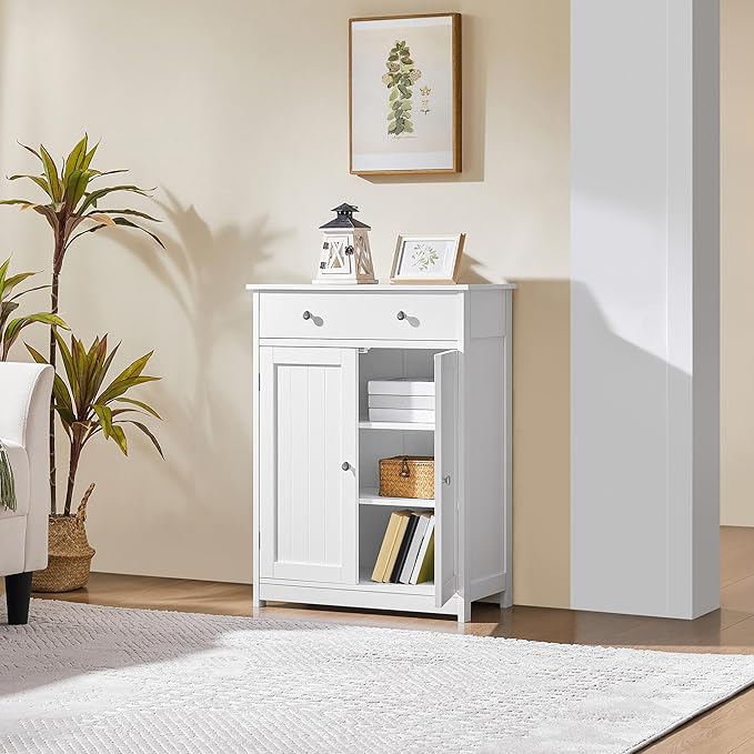 Yaheetech Bathroom Storage Cabinet with 1 Drawer and 2 Doors, Bathroom Floor Cabinet with Adjustable Shelf, Wooden Storage Units for Living Room, Entryway, Small Space,White