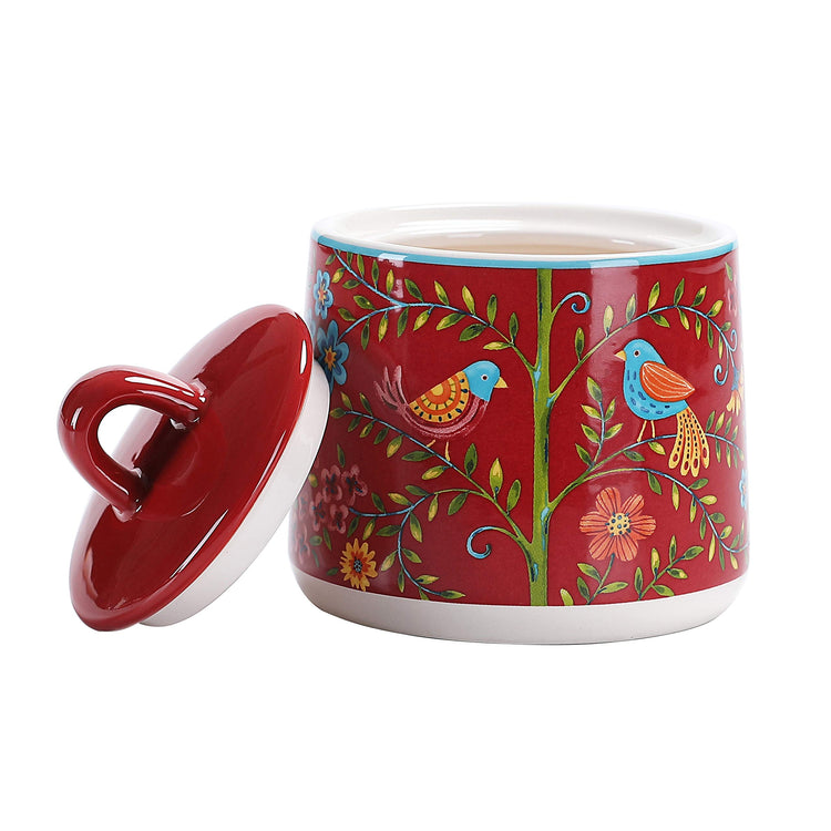 Red Spring Bird Ceramic Sugar and Creamer Set