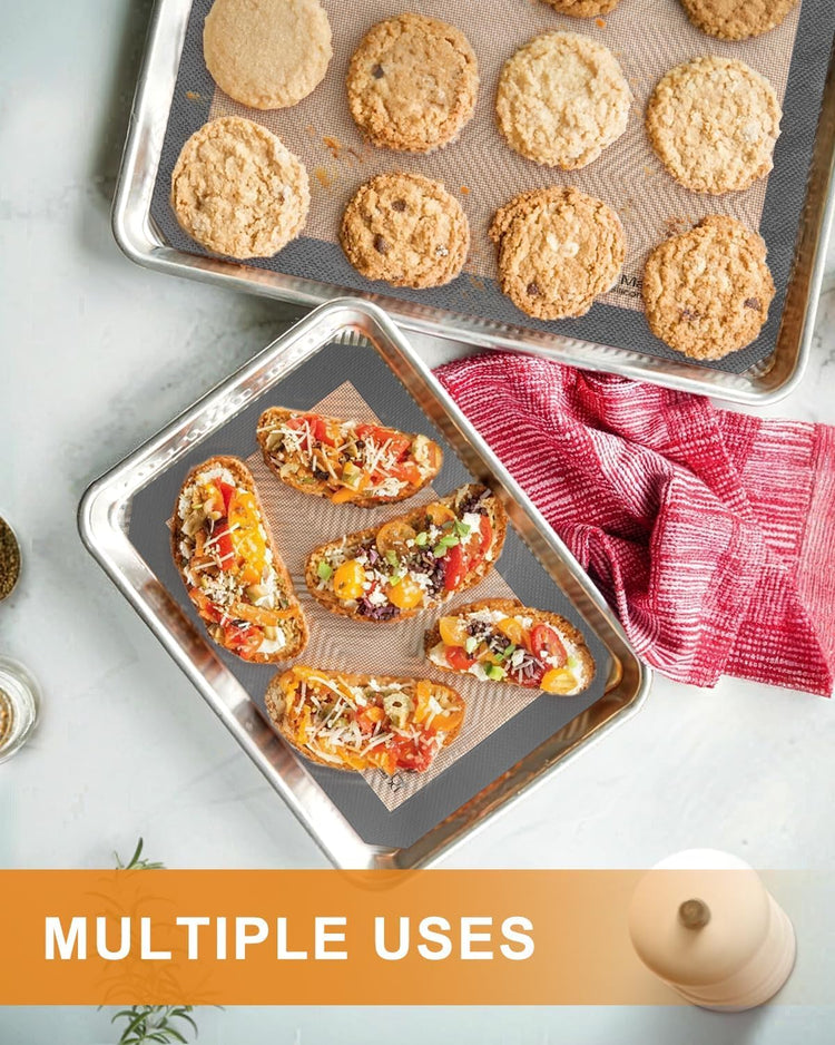 Silicone Baking Mat - Best Platinum Silicone - Sopito Non-Stick Reusable, Food Safe Baking Mat, 5Pcs Set of 2 Half Sheet Size & 2 Quarter Baking Sheets and 1 9'' Pizza Mat, Grey