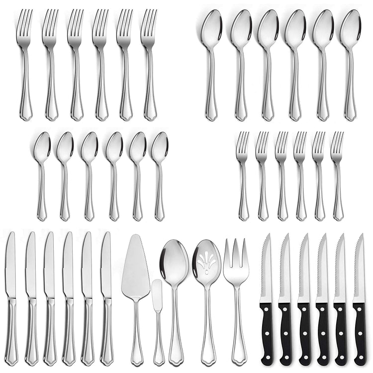 41 Piece Silverware Flatware Set for 6
