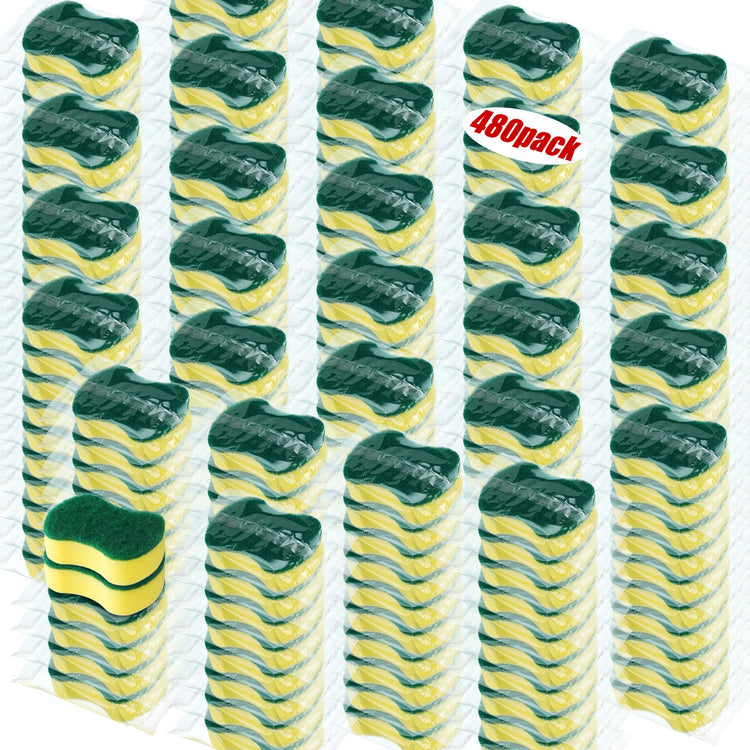 480 Pcs Individually Wrapped Sponges Kitchen Bulk Non Scratch Scouring Sponges for Dishes Household Cleaning Travel Apartments Hotel Car