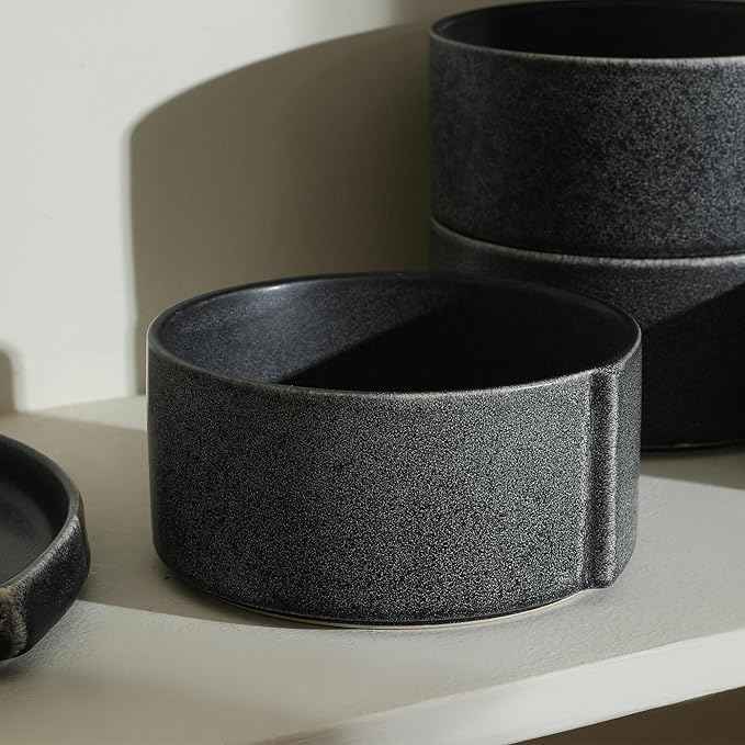 Stone Lain Bao 8-Piece Bowl Set Stoneware, Charcoal