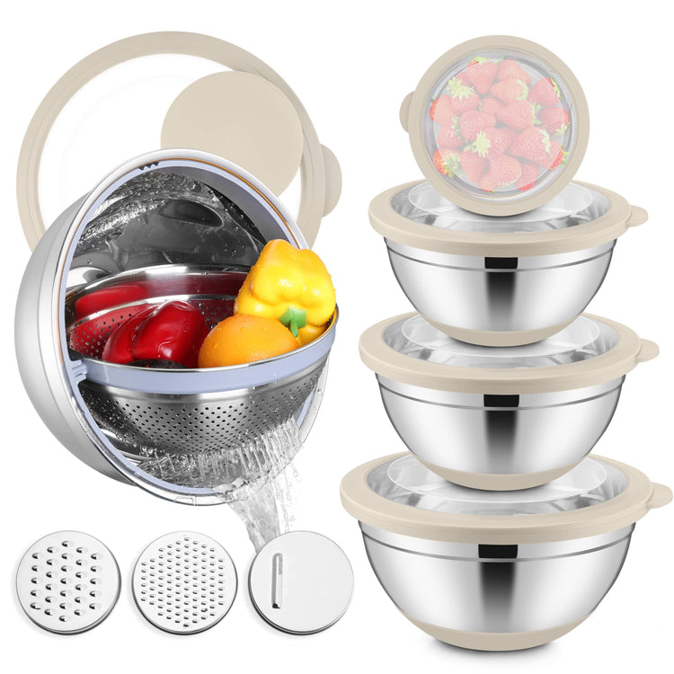 Stainless Steel Mixing Bowls with Lids & Colander (6 Count)