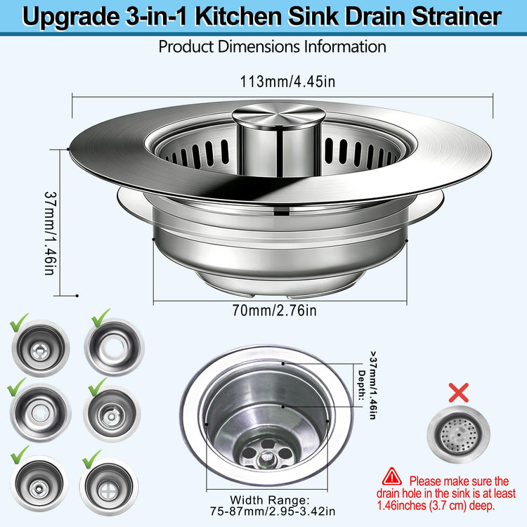 Kitchen Sink Drain Strainer for 3