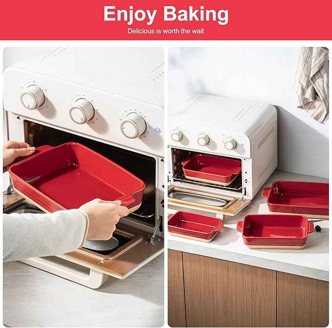 Casserole Dishes for Oven, Baking Dishes, Ceramic Bakeware Sets of 4, Rectangular Baking Pan Set with Handles for Baking, Casserole, Kitchen, Wedding Gift (Red Yellow)