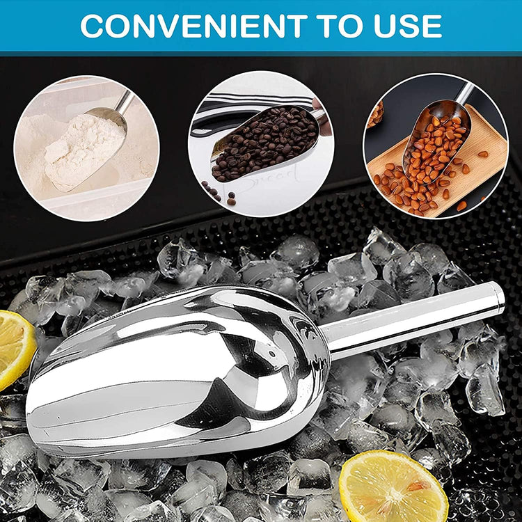 Ice Scoop,12OZ Ice Scoop For Multi-Purpose Use,Stainless Steel Metal Food Scoop Kitchen Restaurant Bar Party Wedding Ice Machine Heavy Duty, Scoops for Household Purposes,Silver(B)
