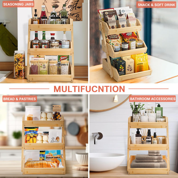 3 Tier Bamboo Fruit Basket for Kitchen Counter