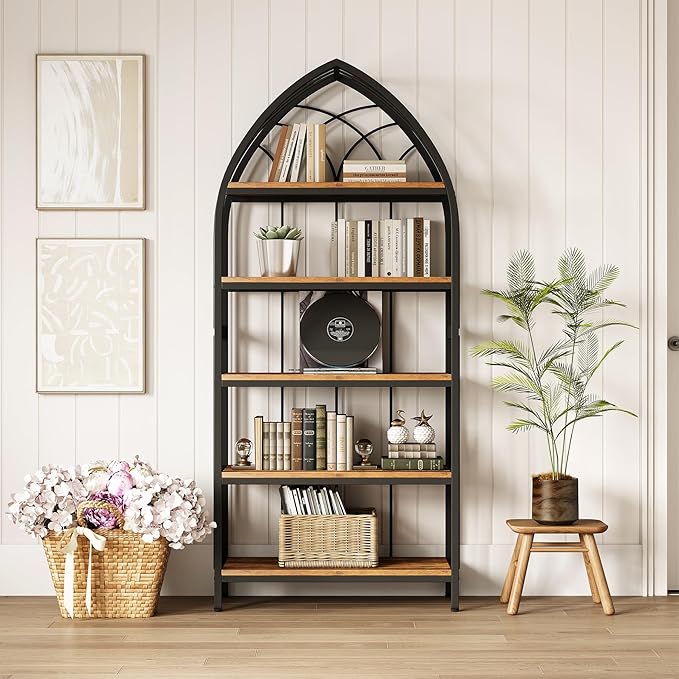 LITTLE TREE 74.8" Tall Bookshelf, 5-Tier Heavy Duty Metal Rack, Large Load-Bearing Capacity, Versatile Shelf for Living Room, Kitchen, Bedroom, Bathroom, Study