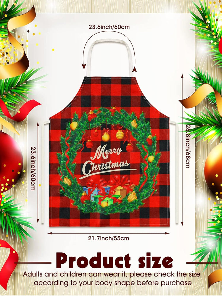 SATINIOR 4 Pcs Christmas Aprons Adjustable Kitchen Cooking Aprons Xmas Buffalo Plaid Merry Christmas BBQ Bib for Adults