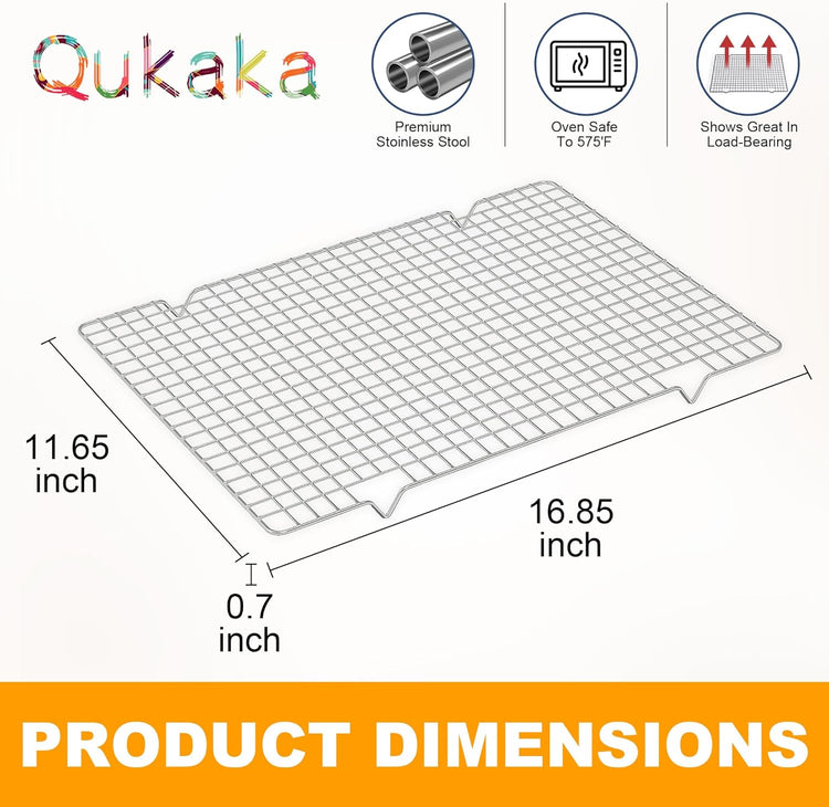 2PCS Cooling Racks for Cooking and Baking -11.65''x16.85''Heavy Duty Stainless Steel Wire Rack for Baking, Grilling, Roasting - Oven & Dishwasher Safe - Fits Half Sheet Pan(Silver)