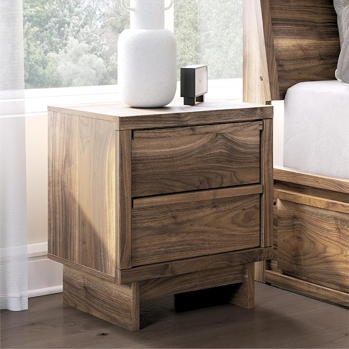Signature Design by Ashley Darcalli Mid-Century 2-Drawer Nightstand with USB Ports and Wireless Charging, Light Brown